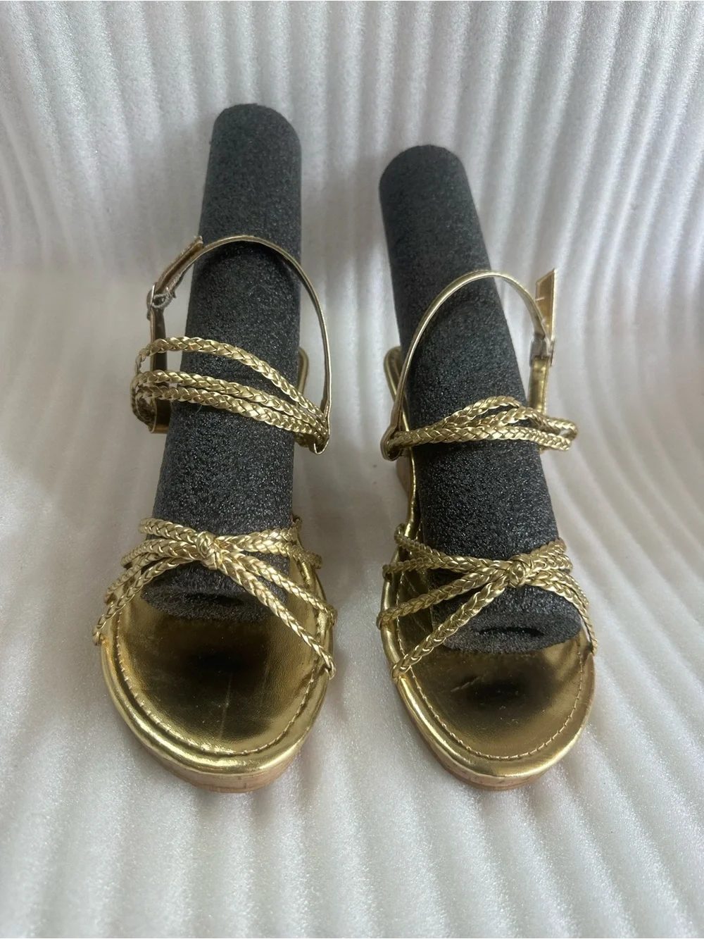 chatties Gold Braided Strap Wedge Sandals